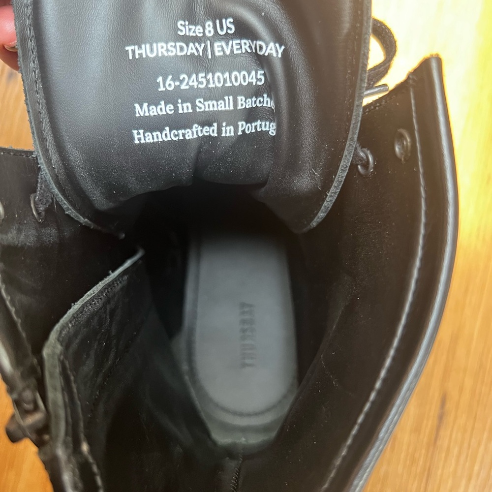 Thursday Boot Company Black Leather Lug-Sole Combat Boots with Side Zip - Picture 3 of 7